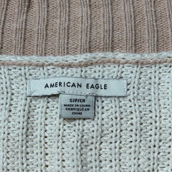 American Eagle Small Knit Sweater Dusty Rose Pink And White - Picture 4 of 4